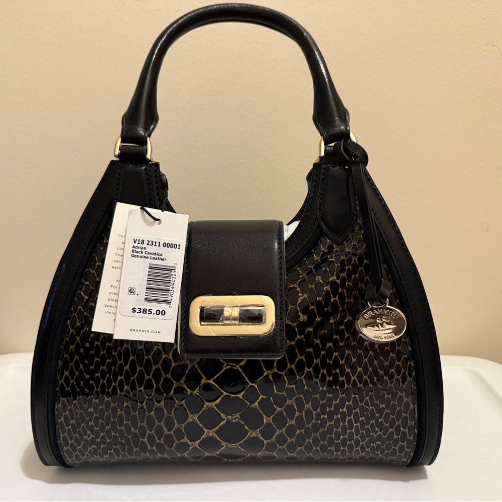 Brahmin Black Cavatica Adrain Satchel with Wallet